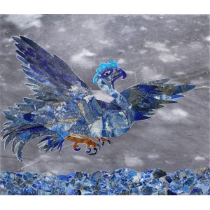 Aqib Faiz, 21 x 21 Inch, Lapis Lazull, Turguoise, nowshera pink, onyx multi inlay in gray marble, Figurative Painting, AC-AQF-017